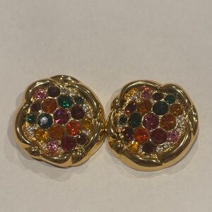 Elegant Gold Multicolor Stud Earrings Signed by Blanca